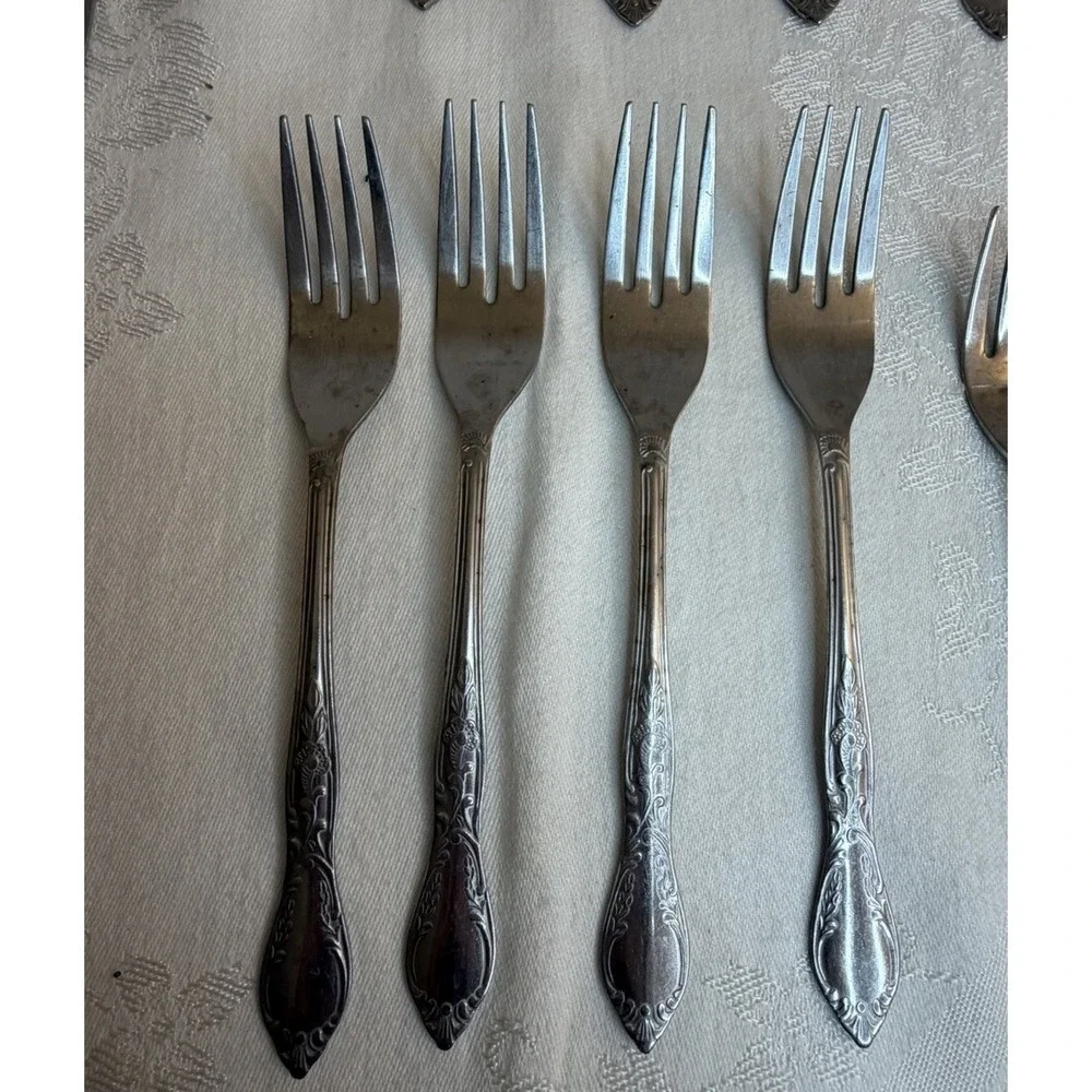 Vintage Utica Stainless Steel‎ Flatware 14 Piece Forks Knifes Spoons Silverware